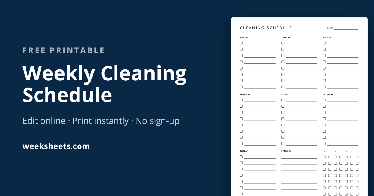 Free Printable Weekly Cleaning Schedule | Edit & Print